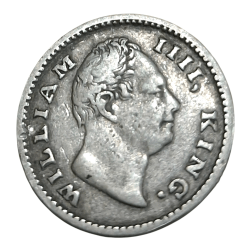 Alternative view of British India Silver 1/4 Rupee "EAST INDIA COMPANY" Year 1835 King WILLIAM-IIII with "F" INCUSE **RARE** Collectable Grade.