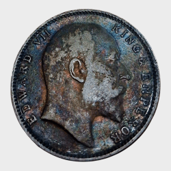 British India Silver Rupee Year 1905 King EDWARD-VII in High Collectable Grade with Natural Rainbow Tonnig.