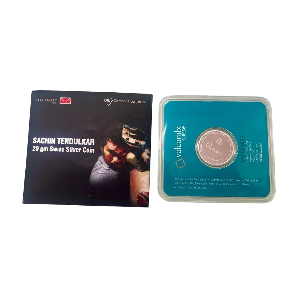 Sachin Tendulkar 20 Grams Pure Silver coin by valcambi ( swiss made)