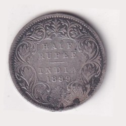 India - British ½ Rupee 1899 - Victoria Rare Silver Coin