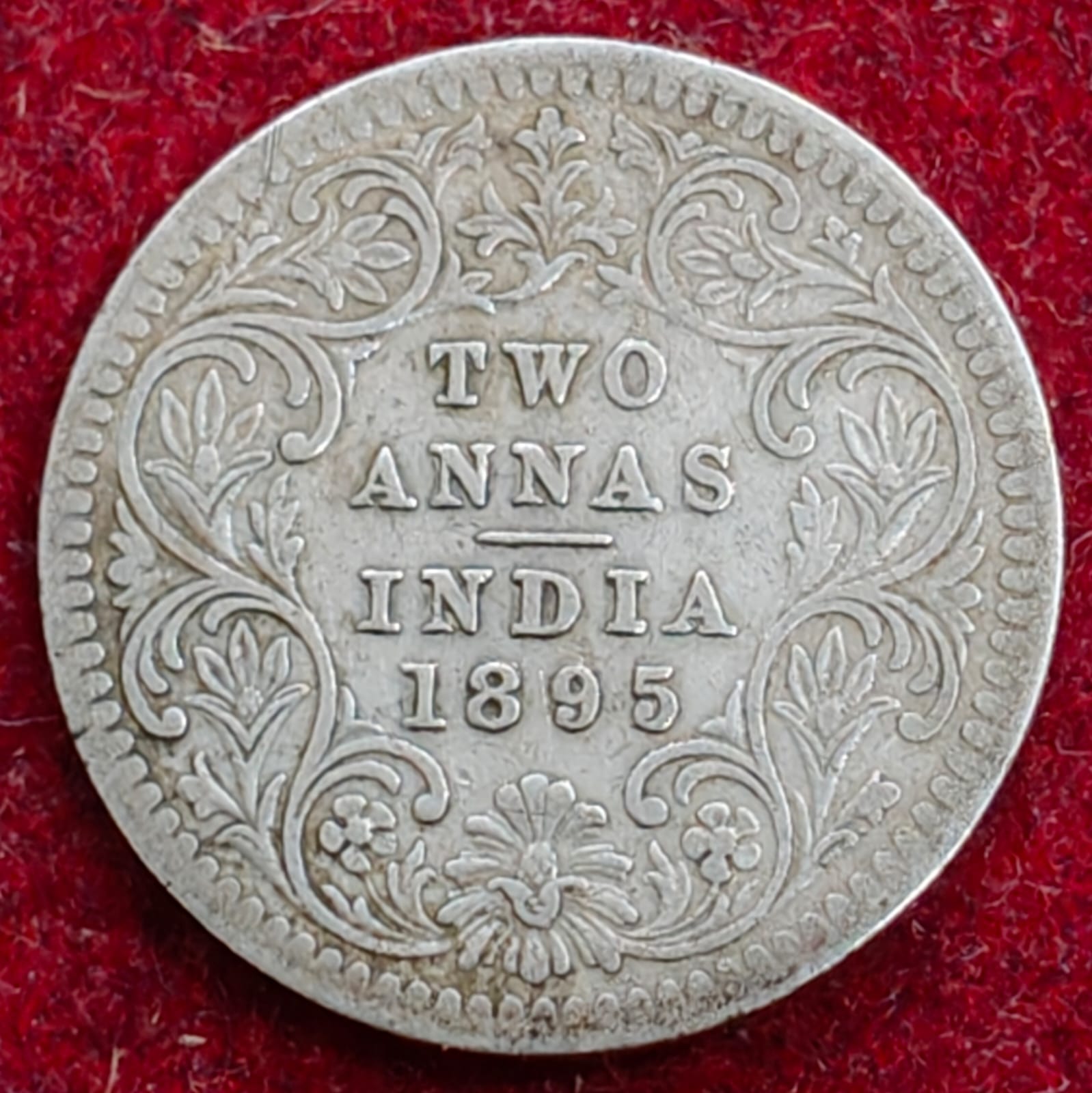 HIGH GRADE SILVER India - British 2 Annas 1895 - Victoria Rare Coin #Z-164
