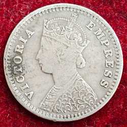 Alternative view of HIGH GRADE SILVER India - British 2 Annas 1886 - Victoria Rare Coin #Z-166