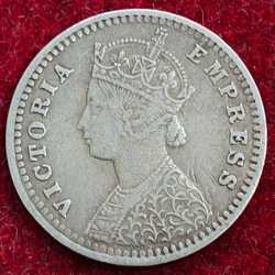 Alternative view of HIGH GRADE SILVER India - British 2 Annas 1890 - Victoria Rare Coin #Z-167