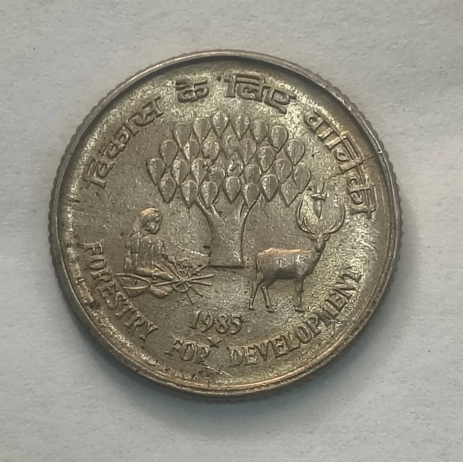 India 25 Paise of 1985 (Forestry For Development) - Hyderabad Mint Rare UNC Coin