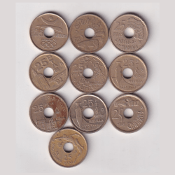 Alternative view of 10 Different Commemorative Spain 25 Pesetas Rare (10 Coin Set) #AA-17