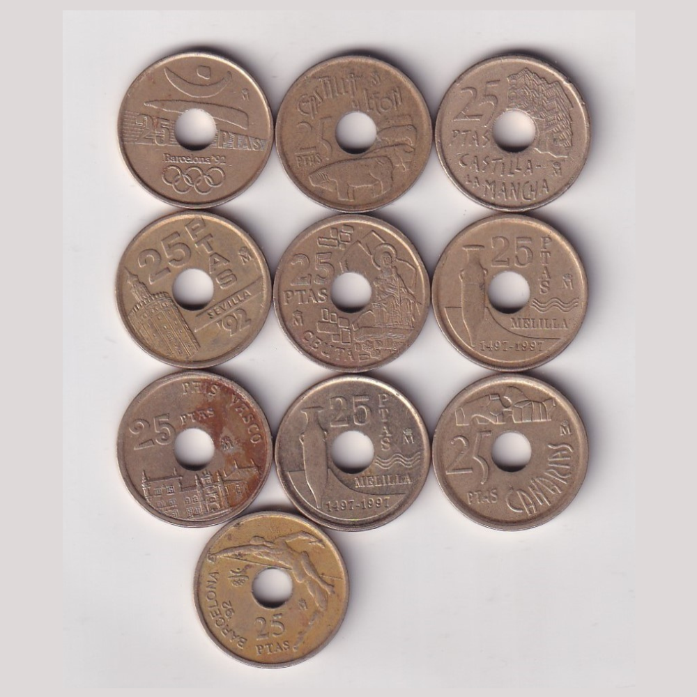 10 Different Commemorative Spain 25 Pesetas Rare (10 Coin Set) #AA-17 - Image 2
