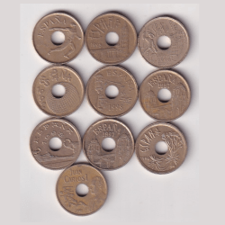 10 Different Commemorative Spain 25 Pesetas Rare (10 Coin Set) #AA-17