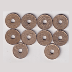 10 Different Commemorative Spain 25 ptas Rare ( 10 Coin Set) #AA-20