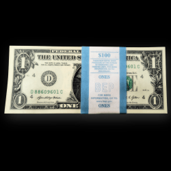 Alternative view of Rare 1 Dollar GEM UNC Serial Packet 100 Notes Bundle