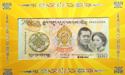 2011 Bhutan Royal Wedding Commemorative 100 Ngultrum With Folder “Commemorative issue – Royal Wedding October 2011” ~ Uncirculated
