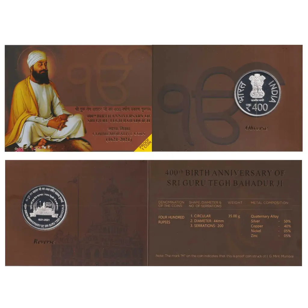 400th Birth Anniversary of Sri Guru Tegh Bahadur ji (1621-2021) Rare Mumbai Mint Proof Coin Set