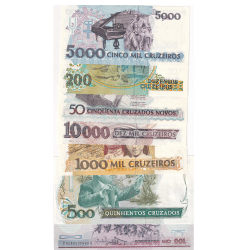 Alternative view of Brazil 7 Different Denomination Rare UNC Set(7 Pcs)#1100