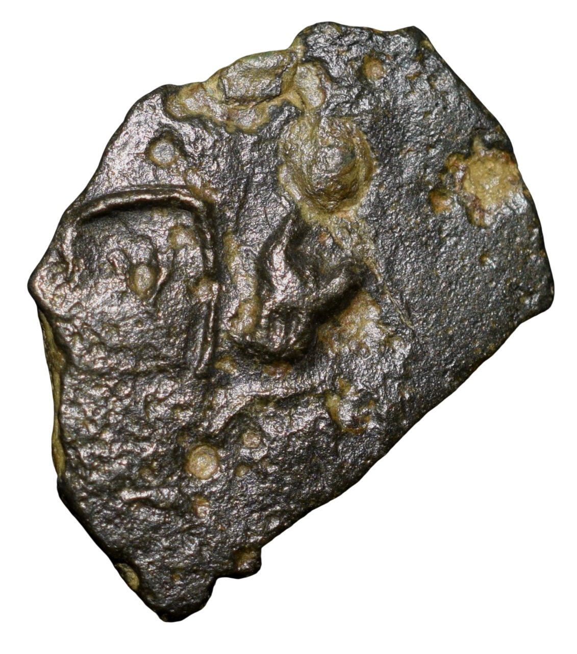 Copper Coin of Dharmabhadra of Bhadra/Mitra Dynasty(2nd Cen.BC) River with Fish, Nandipad within Circle & Legends - Image 2
