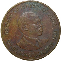 Brass 5 Cents of Kenya (AD 1990) with President Daniel Toroitich Arap