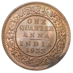 Alternative view of Bronze 1/4 Anna of George V (AD 1933) of Calcutta Mint in UNC Grade Rare