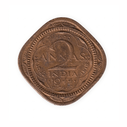 British India 2 Anna (1944) Almost UNC Coin #AA-81