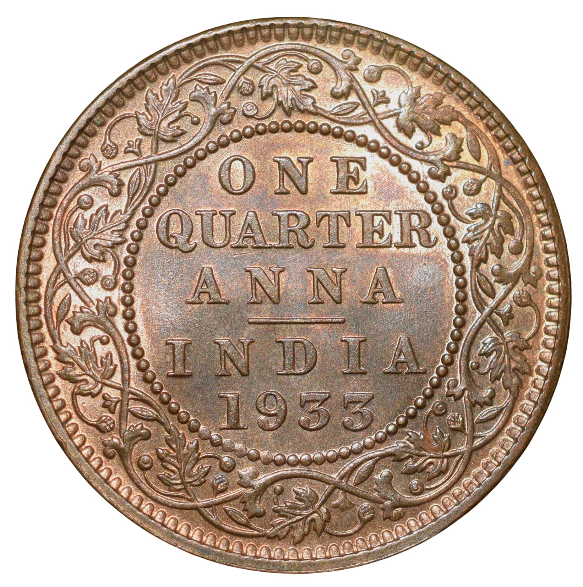 Bronze 1/4 Anna of George V (AD 1933) of Calcutta Mint in UNC Grade Rare - Image 2