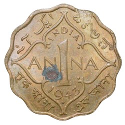 Alternative view of Nickel-Brass 1 Anna of George VI (AD 1943) of Bombay Mint About UNC Grade