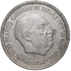 Old Nickel 5 Pesetas of Spain Country (AD 1957) Francisco Franco Scarce