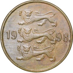 Brass 10 Senti of Estonia Country (AD 1998) with 3-Lions