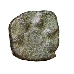 Alternative view of Copper Coin of Rashatrakuta Series (5th - 7th Cen. AD) with Deity Seated with hands Spreadout/Lotus Flower