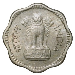 Alternative view of Copper-Nickel 10 Paise of Republic India (AD 1964) of Calcutta Mint UNC Grade