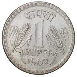 Nickel 1 Rupee of Republic India (AD 1962) of Calcutta Mint Dhabbu Rupee Rare Date