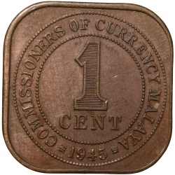 Alternative view of Bronze 1 Cent of George VI (AD 1945) from Malaya British Commonwealth
