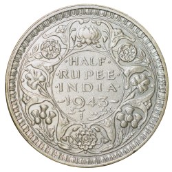 Alternative view of Silver (50%) 1/2 Rupee of George VI (AD 1943) of Bombay Mint Beautiful Grade