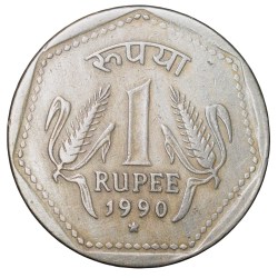 Copper-Nickel 1 Rupee of Republic India (AD 1990) of Hyderabad Mint Reded Edge Scarce