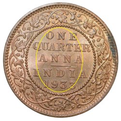 Alternative view of Bronze 1/4 Anna of George V (AD 1935) of Calcutta Mint UNC Grade