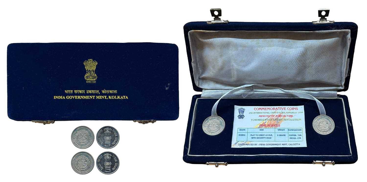 1996 Uncirculated Set, 2nd International Crop Science Congress, Calcutta Mint, 5 Rupees (2) Uncirculated Coins Set
