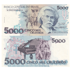 Brazil 5000 Cruzeiros Rare UNC NOTE #Q