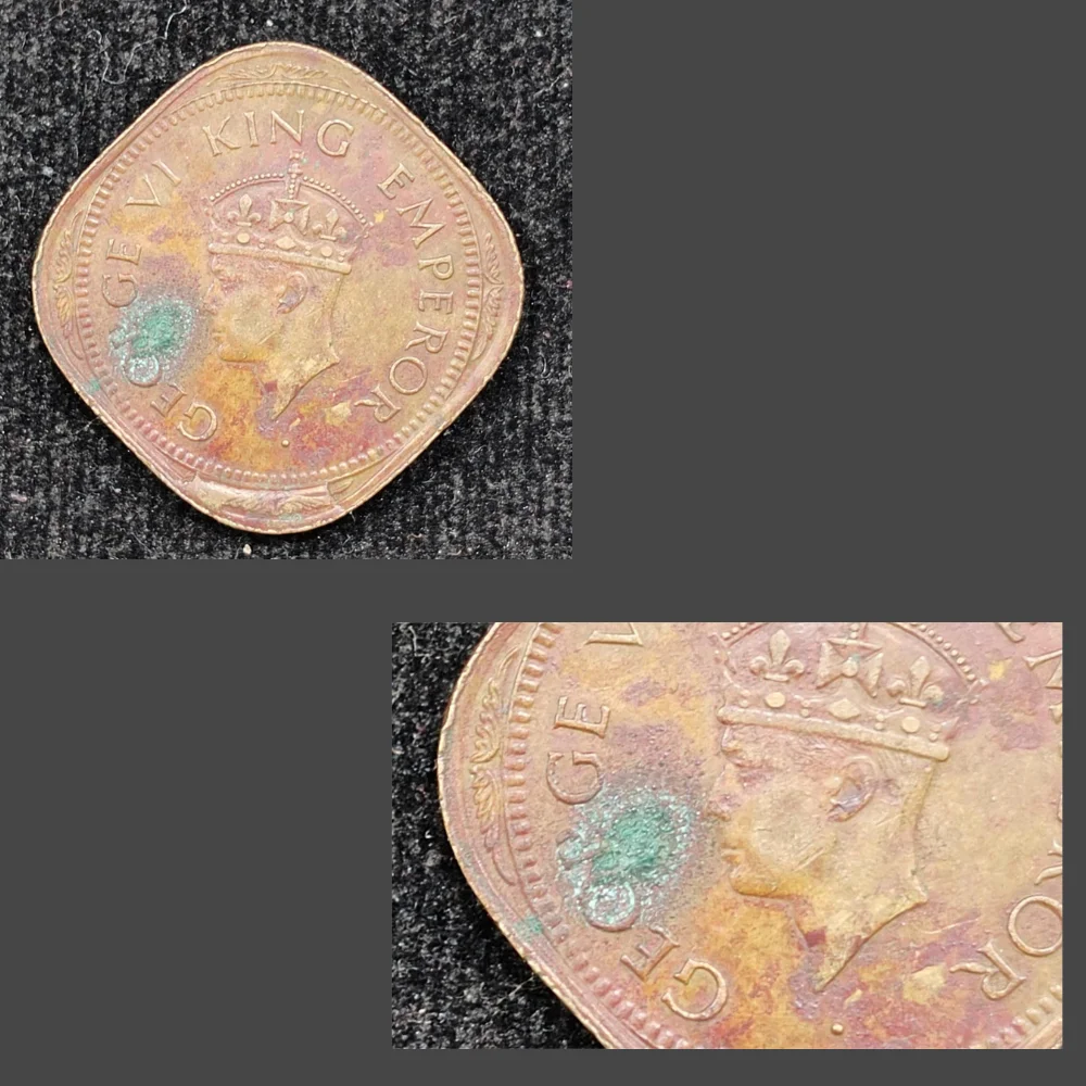 Extra Metal Error 2 Annas 1944 (George VI) Rare Coin