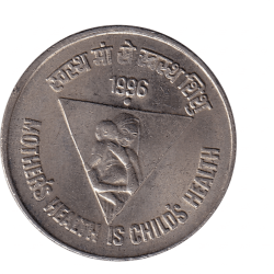 India 5 Rupees 1996 (Mother's Health is Child's Health) Noida Mint UNC Coin#AA-91