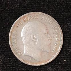 Alternative view of British-India ¼ Rupees 1908 (Edward VII) Rare Silver Coin#AA-123