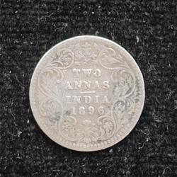 British-India 2 Annas 1896 (Victoria) Rare Silver Coin#AA-184