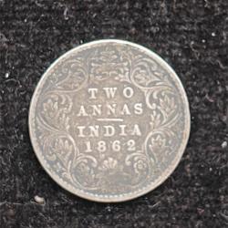 British-India 2 Annas 1862 (Victoria) Rare Silver Coin#AA-183