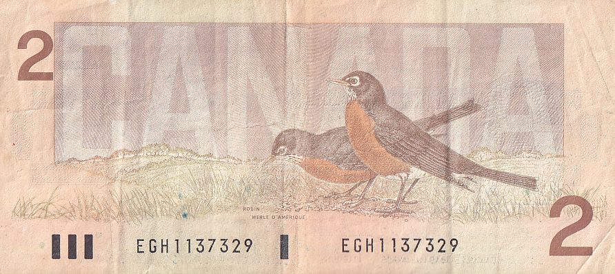 2 Dollars 1986 Canada Very Fine Note #2