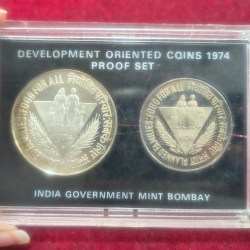 1974 Planned Families ; Food for all ( 2 proof Coins Set) Bombay Mint Rare Set without Cover