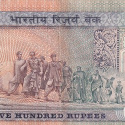 Alternative view of 500 RUPEES DANDHI ISSUE GOVERNOR S.VENKITARAMAN RARE NOTE (CORNER REPAIRED NOTE)