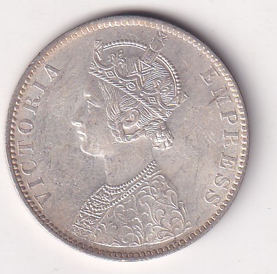 1893 ONE RUPEES VICTORIA BRITISH INDIA SILVER UNC EXTREMELY RARE COIN #24 - Image 2