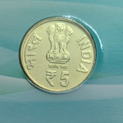 Alternative view of 5 Rs Birth Anniversary Of Pandit Deendayal Upadhyaya Silver Coin Kolkata Mint RARE