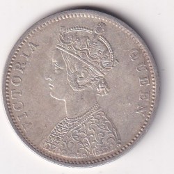 Alternative view of 1874 ONE RUPEES VICTORIA BRITISH INDIA SILVER UNC EXTREMELY RARE COIN #94