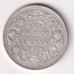 1878 ONE RUPEES VICTORIA BRITISH INDIA SILVER UNC EXTREMELY RARE COIN #15