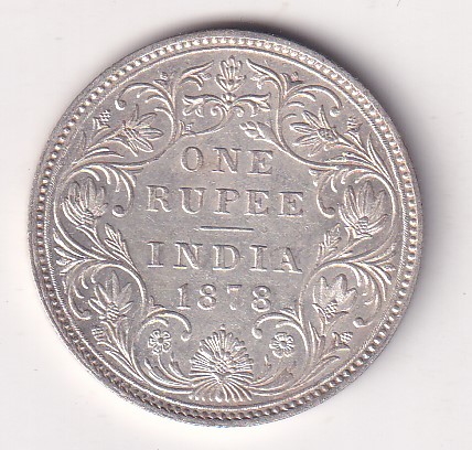 1878 ONE RUPEES VICTORIA BRITISH INDIA SILVER UNC EXTREMELY RARE COIN #15