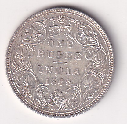 1885 Rare Date ONE RUPEES VICTORIA BRITISH INDIA SILVER UNC EXTREMELY RARE COIN #35