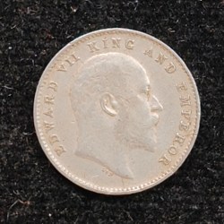 Alternative view of 2 ANNA 1909 EDWARD BRITISH INDIA SILVER EXTREMELY RARE COIN #65