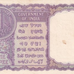 Alternative view of 1 Rupees 1951 Governor K.G. Ambegaonkar Rare UNC Note