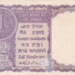 Alternative view of 1 Rupees 1951 Governor K.G. Ambegaonkar Rare UNC Note